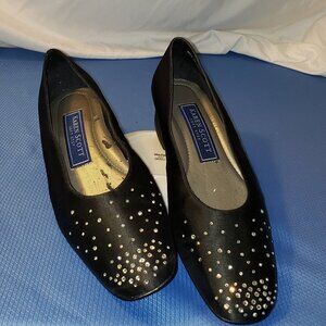 Karen Scott Women's Black Satin Heels w/Rhinestone Decorating Toe Box-8M